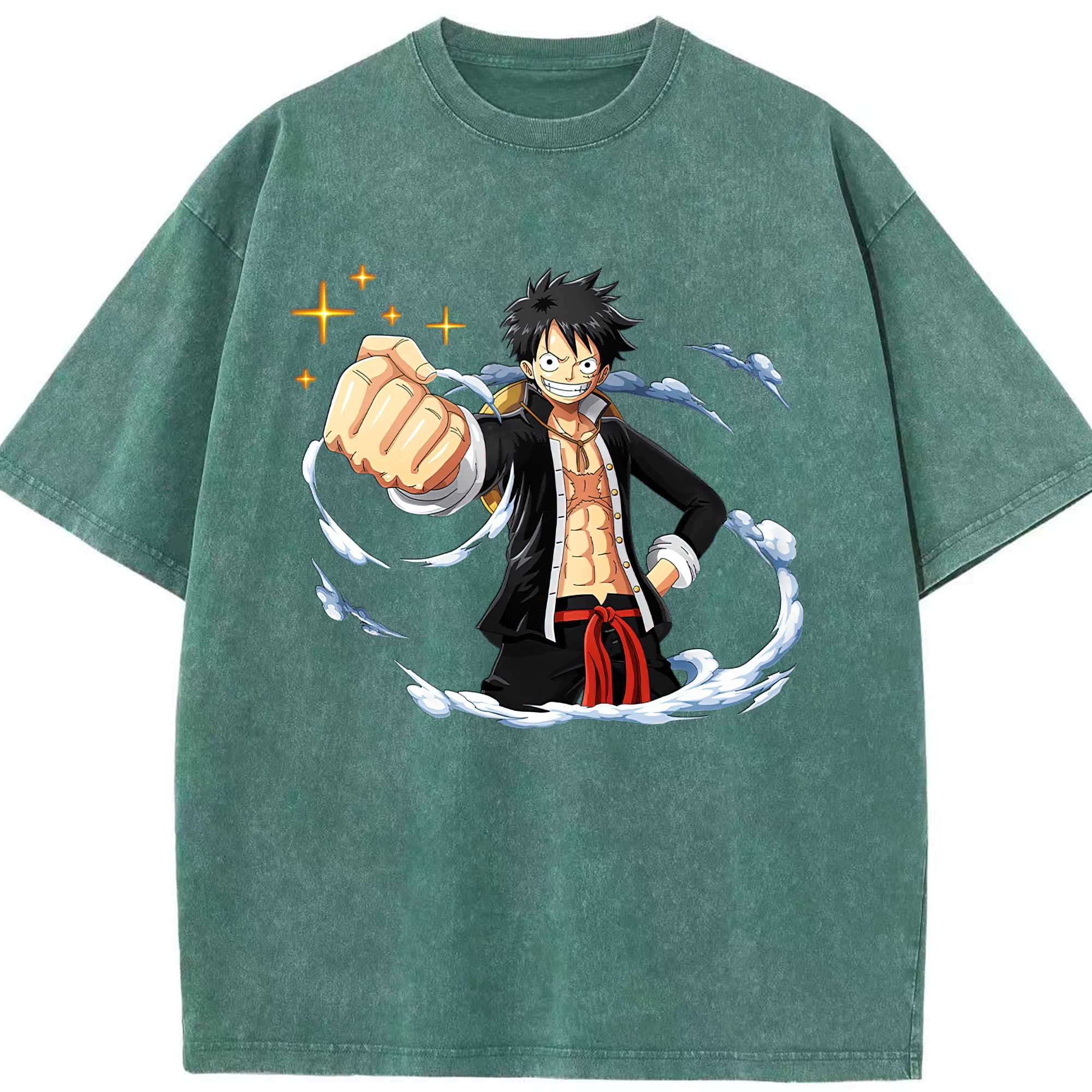 ワンピース モンキー・D・ルフィ ONE PIECE Monkey D. Luffy 綿100% ヴィンテージ風 半袖Tシャツ（フロントプリント）